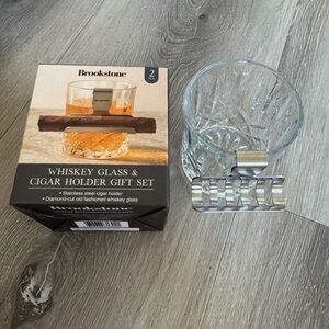 Brookstone Whiskey Glass & Cigar Holder Gift Set New